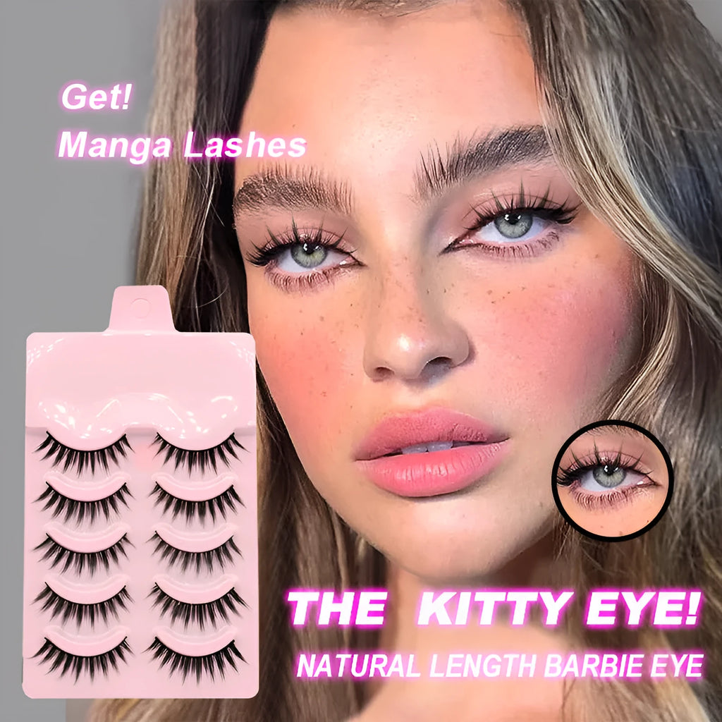 Set of 5 pairs manga false eyelashes in natural slim length styles 007 008 009 for anime cosplay