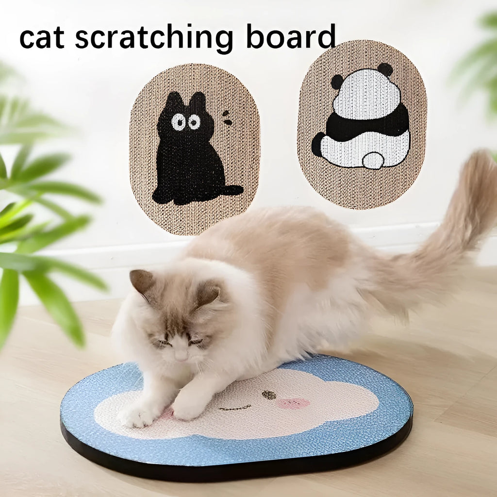 Blue Clouds cartoon cat scratching board made of natural sisal with sticky wall backing for furniture protection
