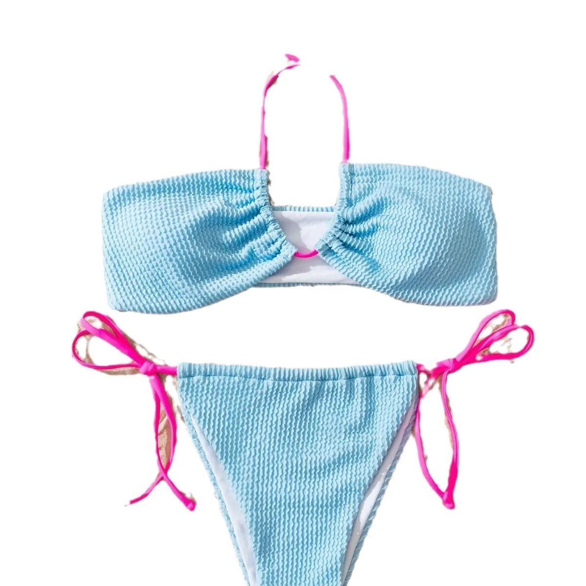 Solid colour women's separated halter lace-up swimsuit with tie side briefs in picture colour