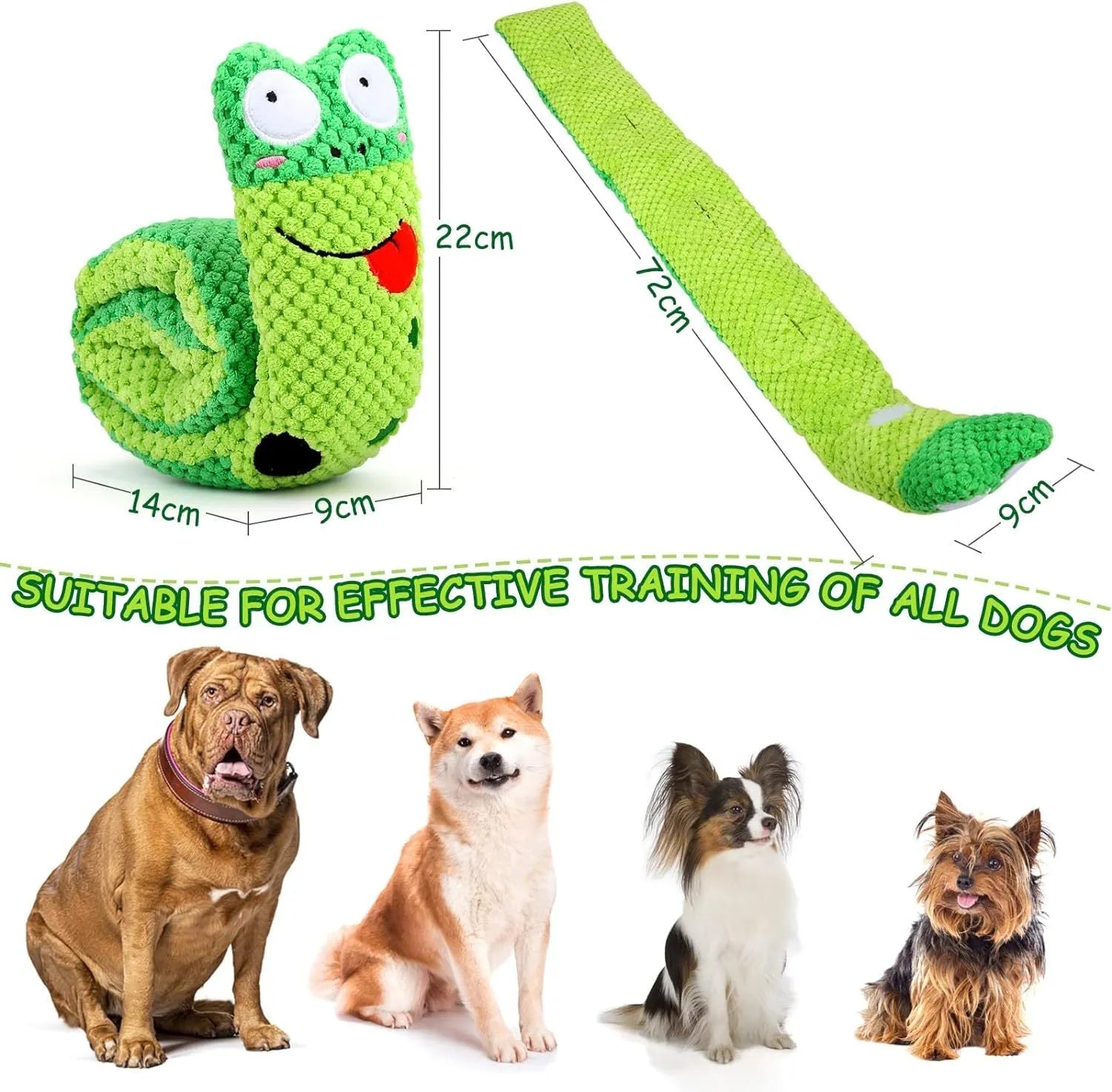 Transformable squeaky dog snuffle toy shown in snail and stick shapes for foraging games.