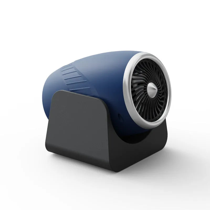 Navy blue 12v car heating fan with large air outlet for fast fog and frost removal