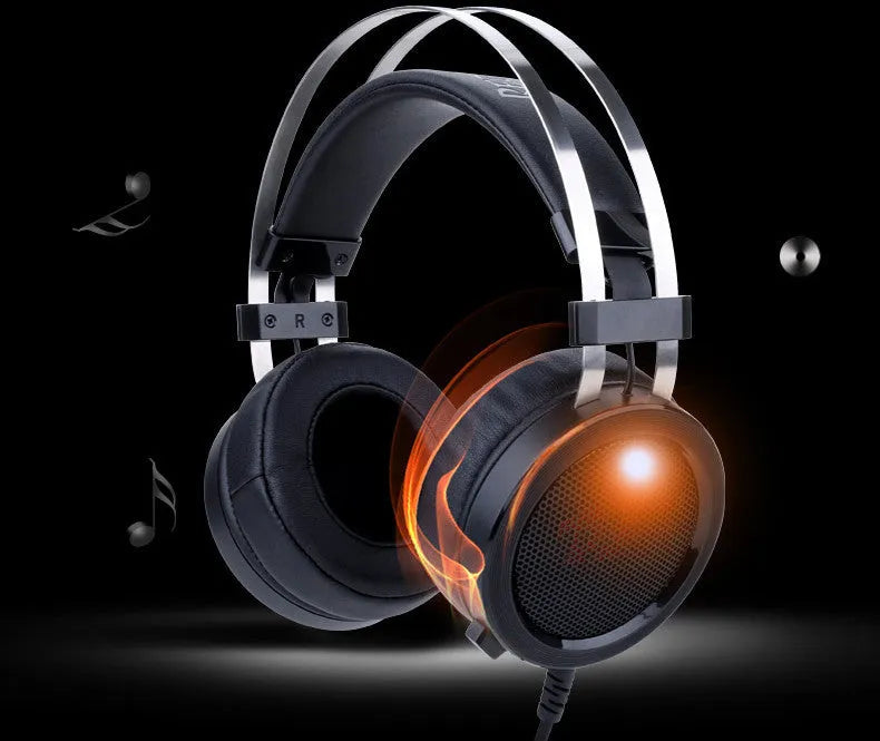 Black wired computer gaming headset with 2-metre cable and 3.5mm interface plug