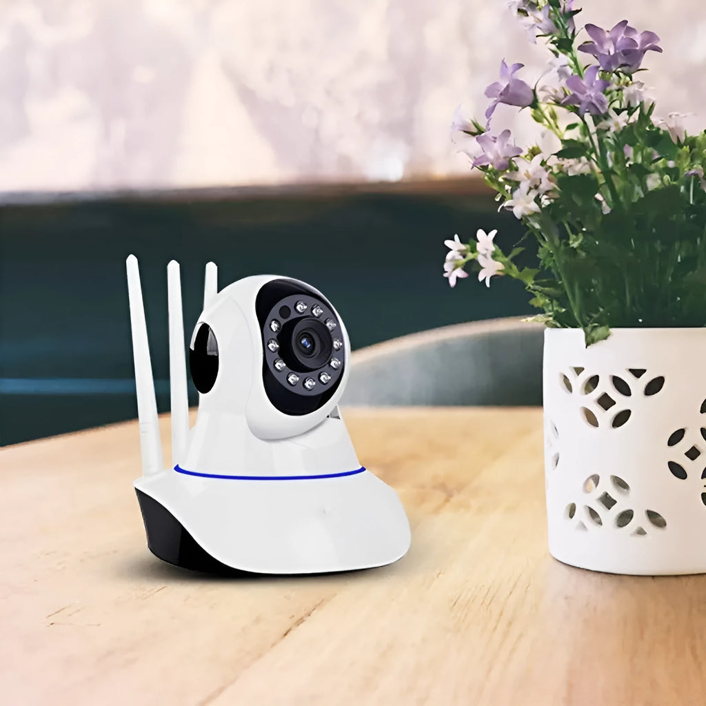White wireless dome security camera with a 3.6mm lens for HD indoor and outdoor monitoring.