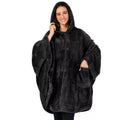 Heavy weight hooded bathrobe in polyester fleece fabric shown in black, dark grey and pink colour options