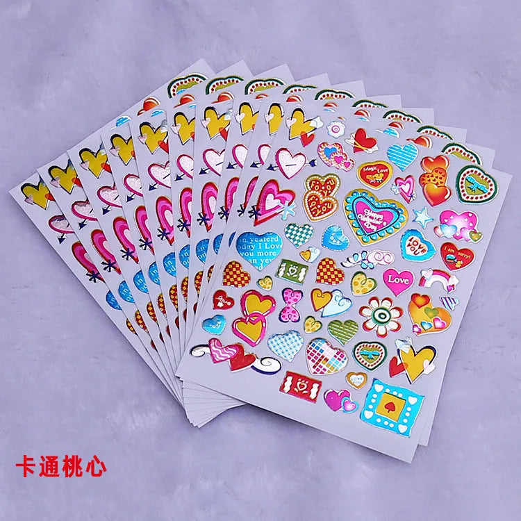 100 heart reward stickers with waterproof gilded laser finish on a white background