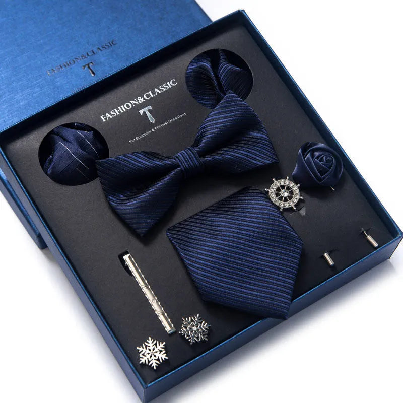 Eight monochrome rayon bow ties in jacquard finish, heart-shaped arrow type, set for men