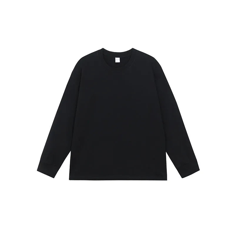 Men's pure cotton long sleeve t-shirt in loose fit, available in multiple solid colours