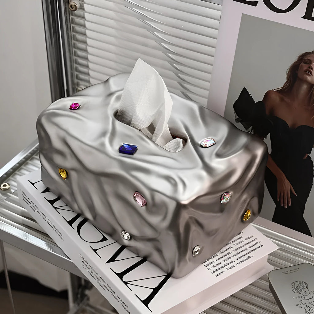 Ceramic tissue box in light luxury style with matte white or silver finish