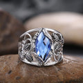 Women's alloy ring with horse eye-shaped blue crystal inlay in geometric style