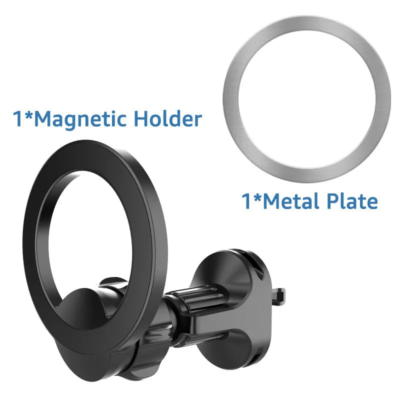 Black magnetic car air vent mobile phone holder with O‑ring bracket for phones up to 6.8 inches.