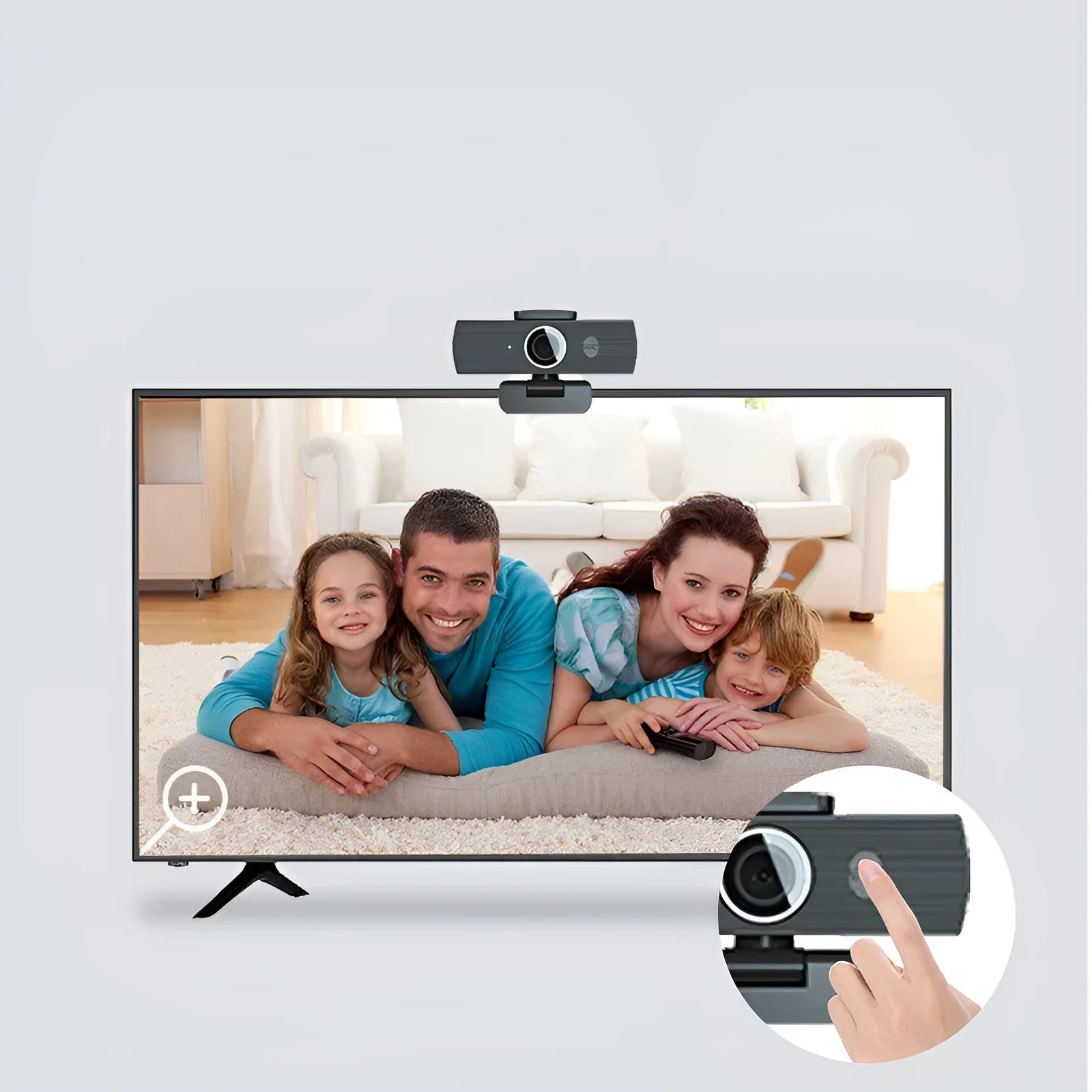 Black computer webcam with 4K resolution and magnetic privacy cover attached