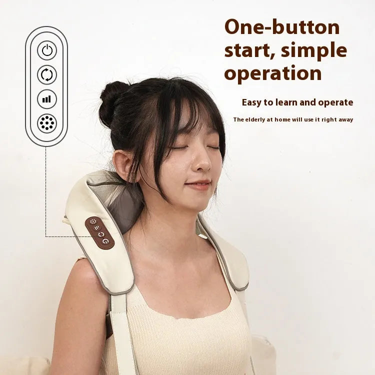Blue folding electric neck and shoulder massager with rechargeable battery