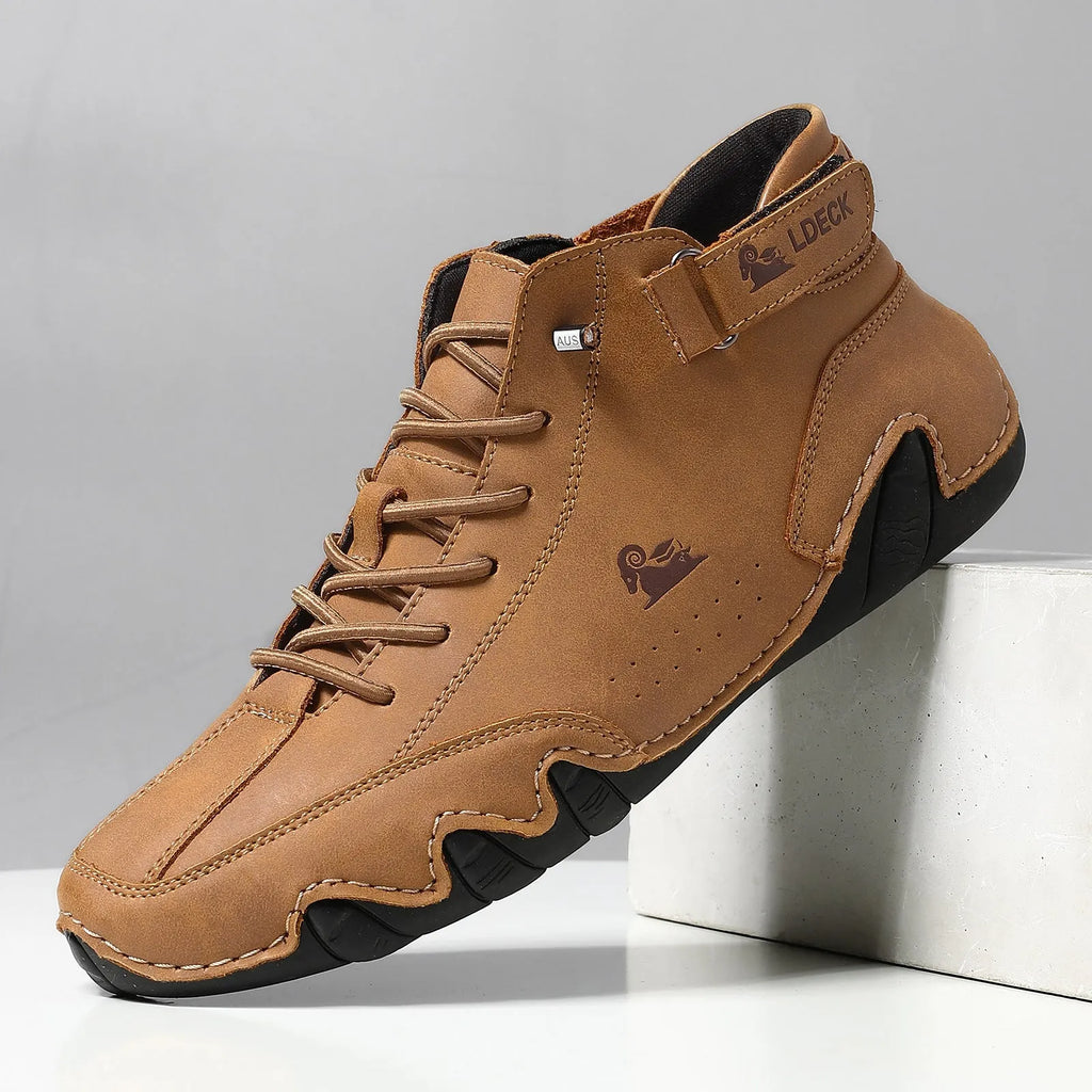 Octopus men's high top casual shoes in khaki colour with a round toe and mid-calf height.