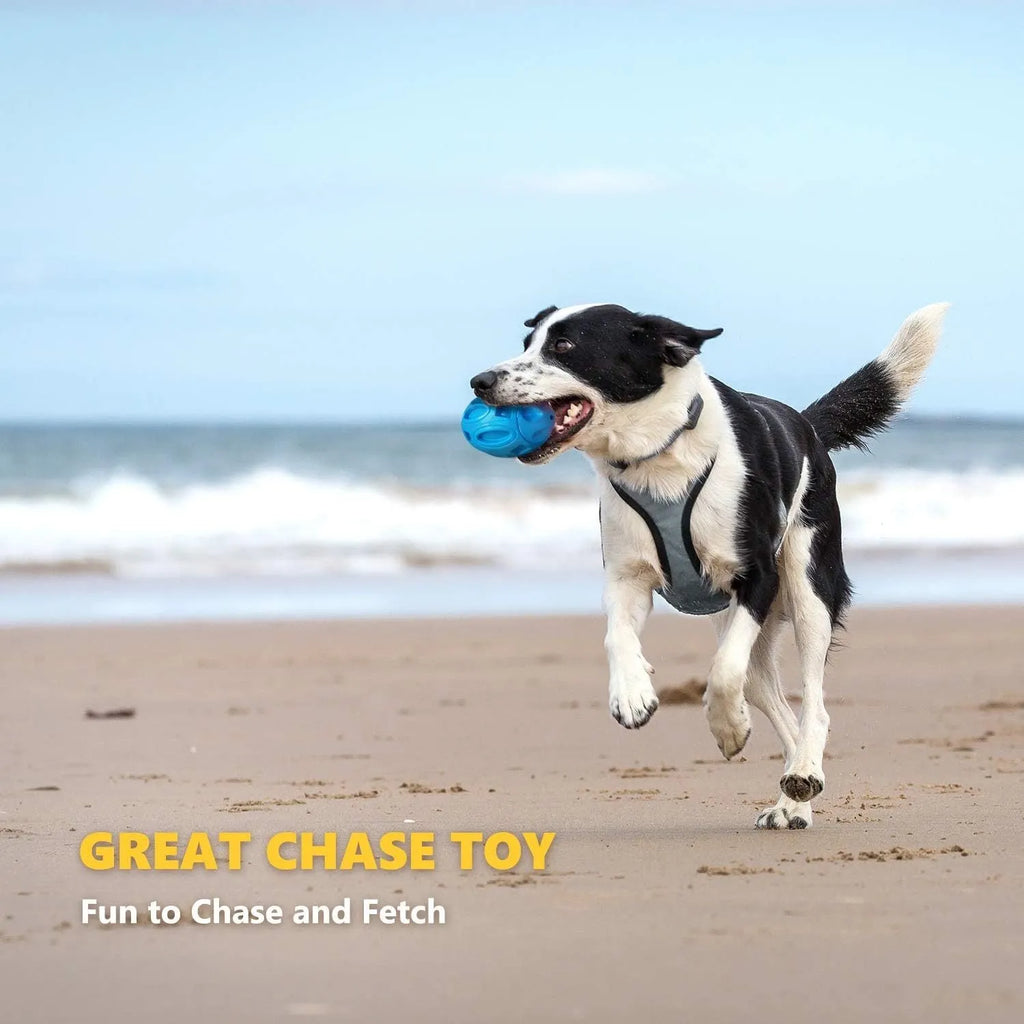 Blue green orange squeaky rubber chew ball dog toy for aggressive medium large breed chewers