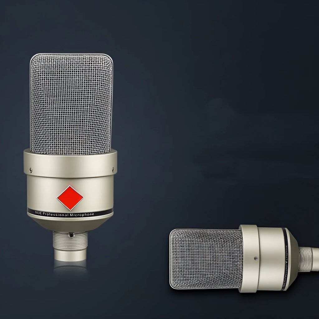 Wired condenser microphone with stand in black gold or champagne gold finish