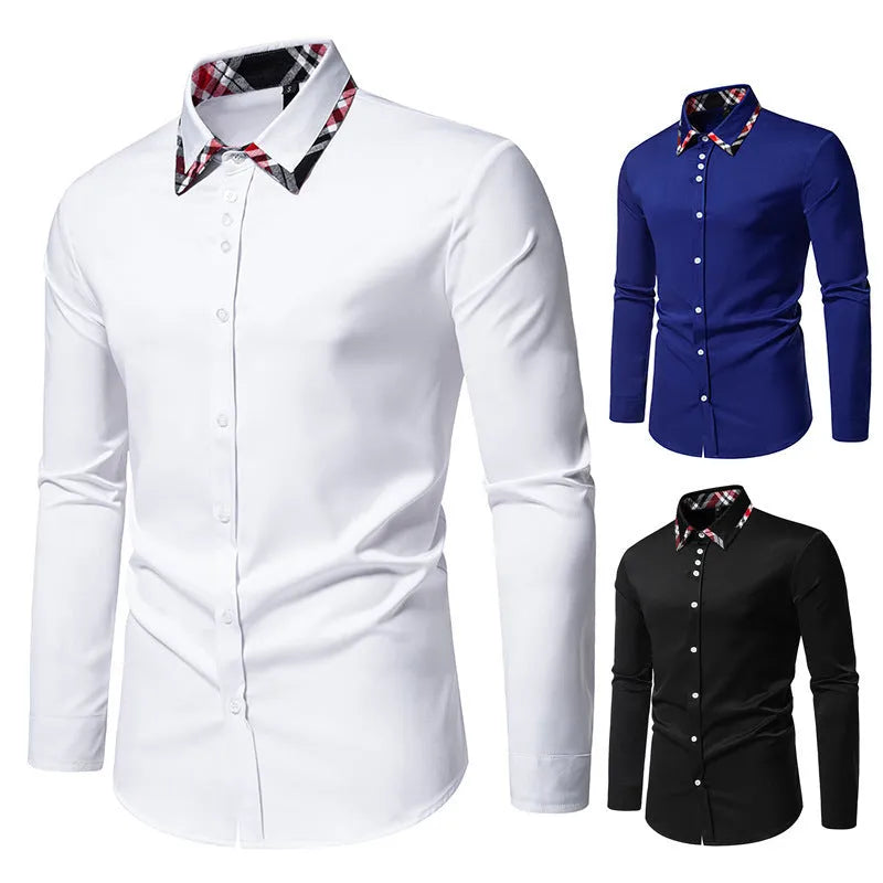 Men's plaid triangle collar shirt in polyester blend fabric available in multiple colours
