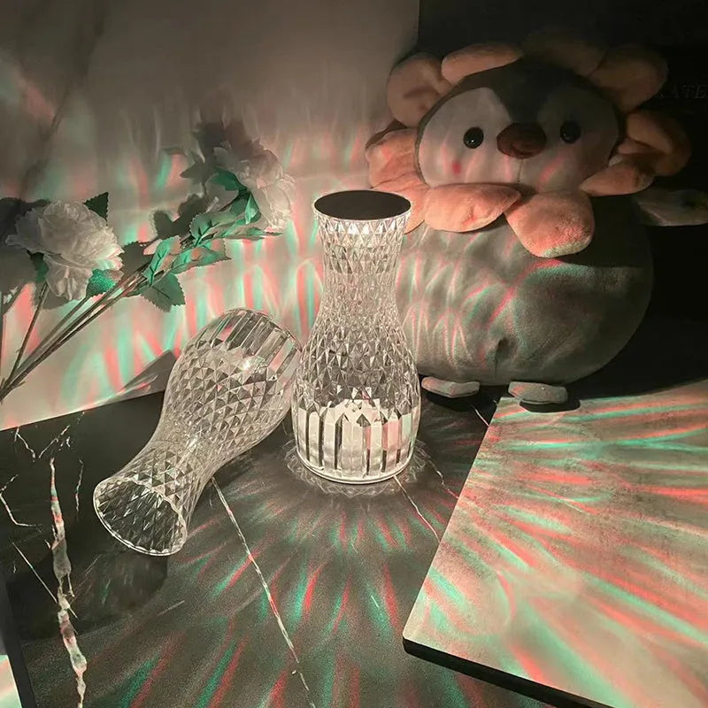 Crystal bedside lamp vase shape 9x19cm transparent PC material with LED colour light