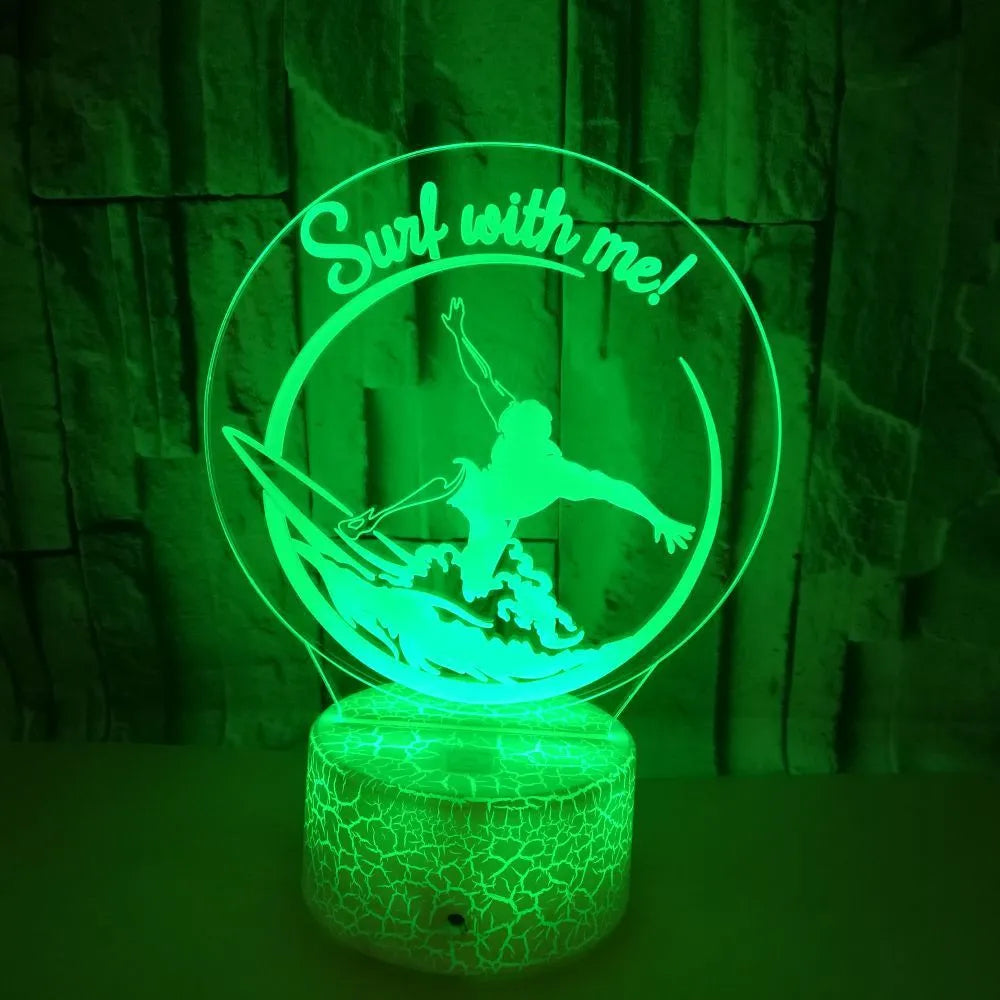 3D crack small night lamp with 7 colour LED touch and remote control on table