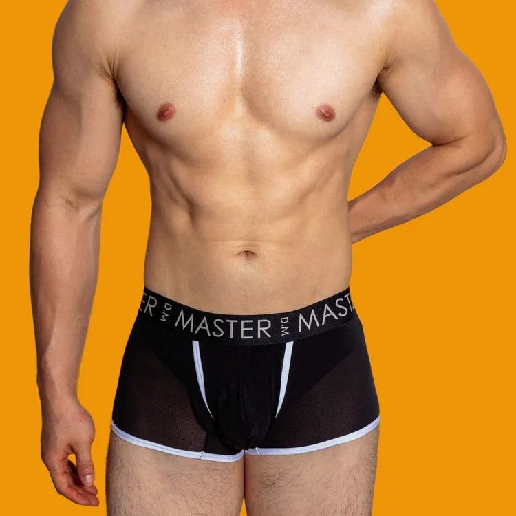 Men's low waist ice silk quick-drying shorts in solid colour, available in black