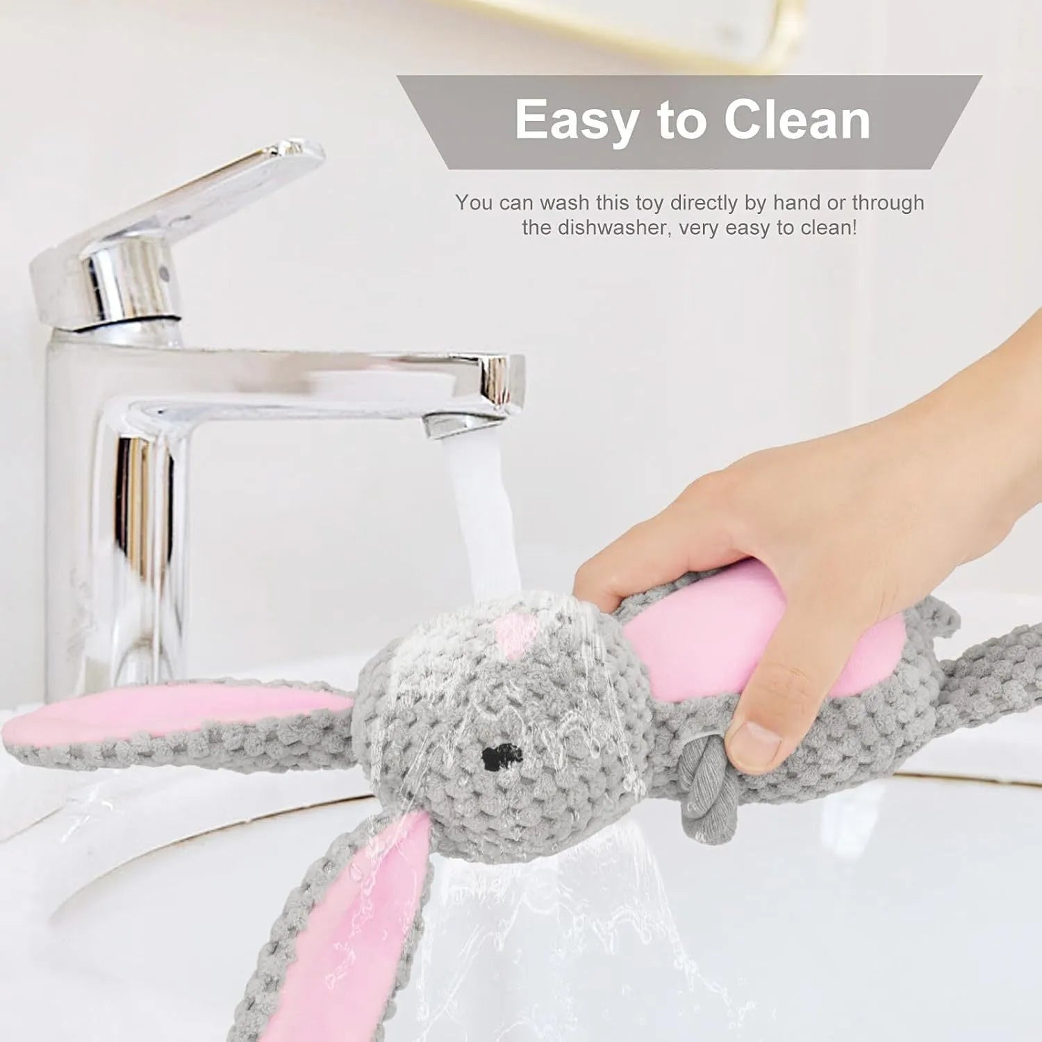 Plush dog squeaker toy with crinkle paper and cotton rope in elephant design for small middle dogs