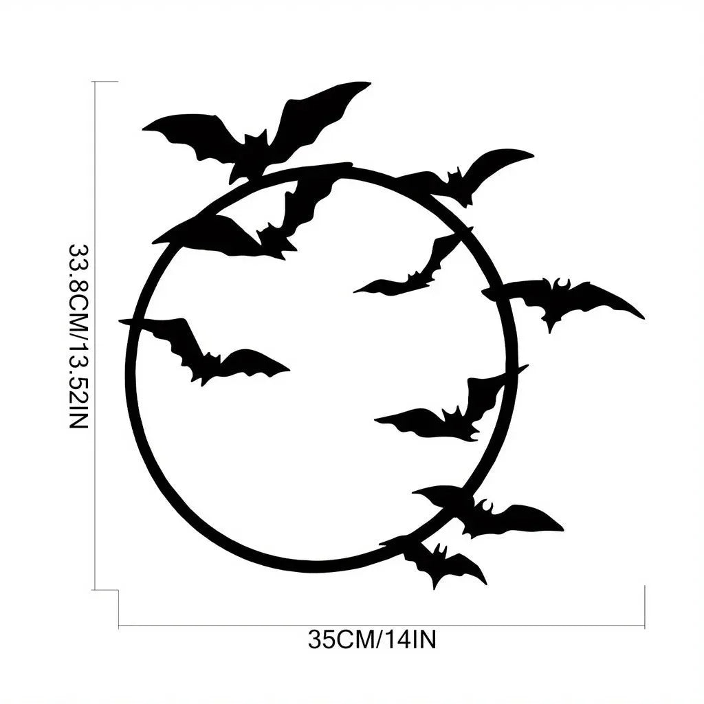 Iron flying bat metal wall art in black, 14x13.52 inches, modern geometry style