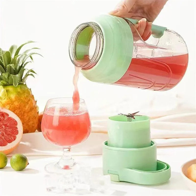 Portable electric juicer with 1500ml capacity, USB rechargeable, eight steel blades, and dual handles in pink colour