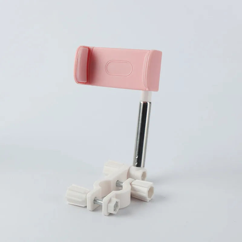 ABS and metal car rearview mirror phone holder with 360 rotation and snap buckle, holding a smartphone in place