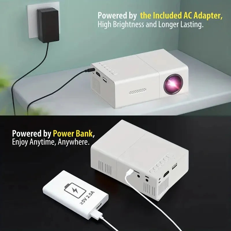 M100 mini home projector in white or black colour with remote control and cables