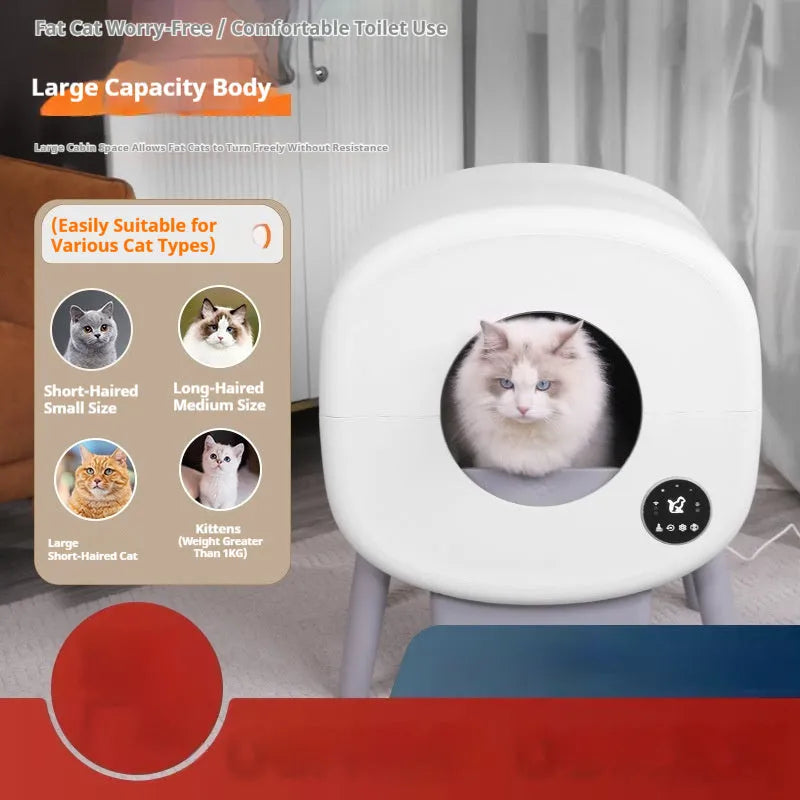 Automatic self-cleaning cat litter box with control panel and waste compartment
