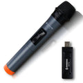 Black dynamic handheld microphone with USB receiver and audio cable for stage and home use