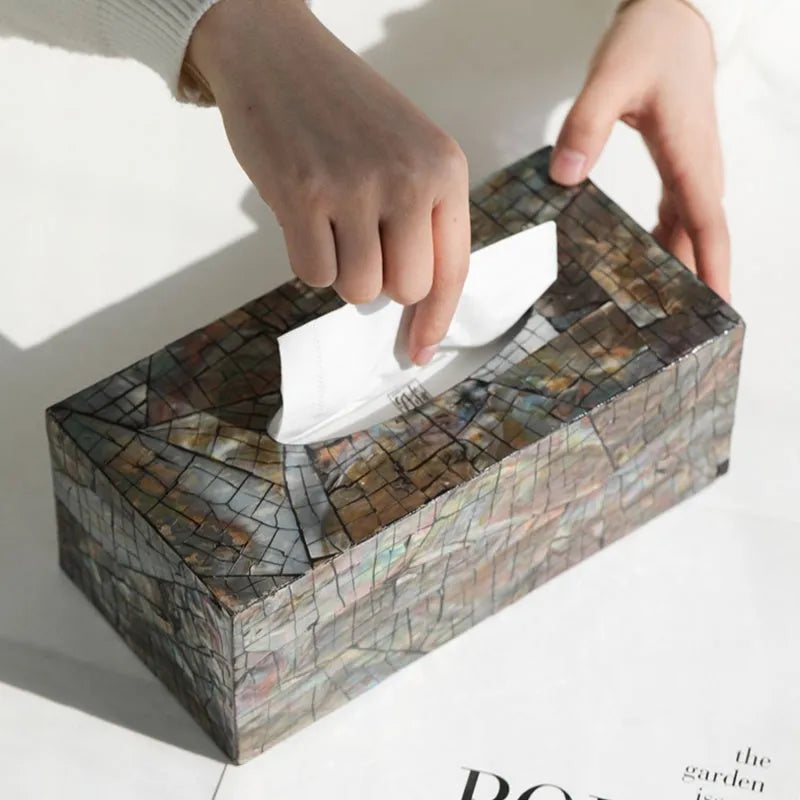 Black natural shell storage box in modern design for tissue storage and tabletop organisation