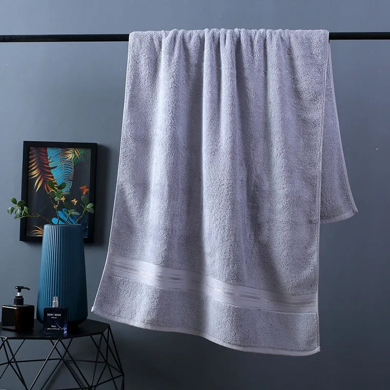 Pure color thick cotton bath towel set with three towels in white, pink, light gray, light brown, blue, dark gray