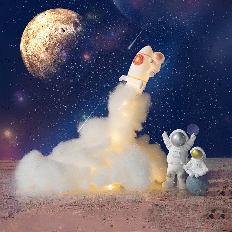 DIY astronaut rocket LED night light craft kit with 19cm base and warm string lights