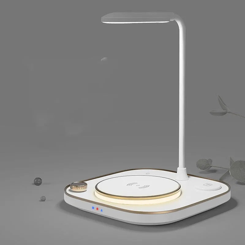 Alpharan 3-in-1 wireless charger desk lamp 15W fast charging station Black type, with phone and lamp lit