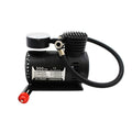 12V mini car tyre air pump, black plastic, 13.5 x 12 x 7 cm