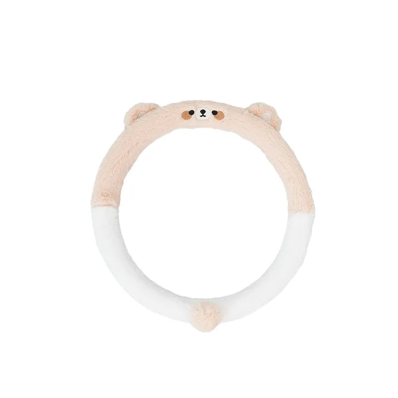 Plush car steering wheel cover with embroidered cartoon animal design for winter