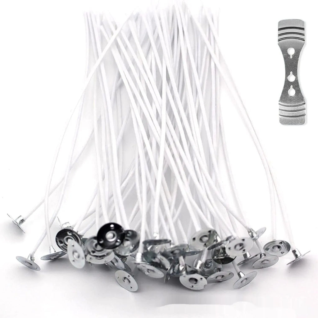White cotton candle wicks for DIY making showing three length options: 2.6cm, 6cm, and 8cm
