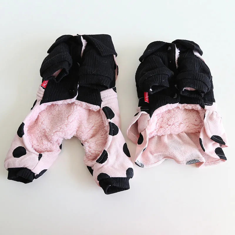 Pet couple outfits with coordinated shoulder straps in four-legged and skirt styles