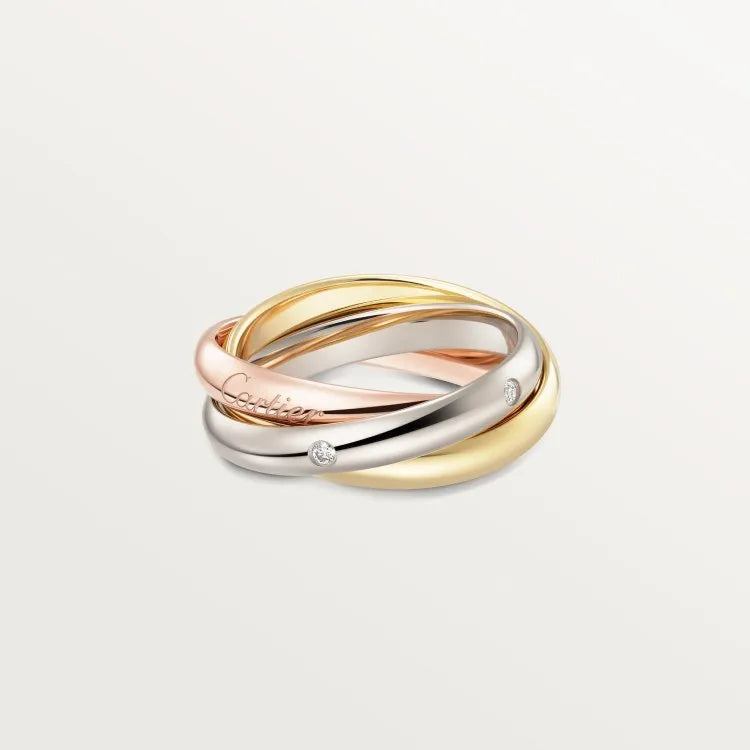 A geometric U-shaped sterling silver couple ring, shown in a two-tone gold rose silver finish.