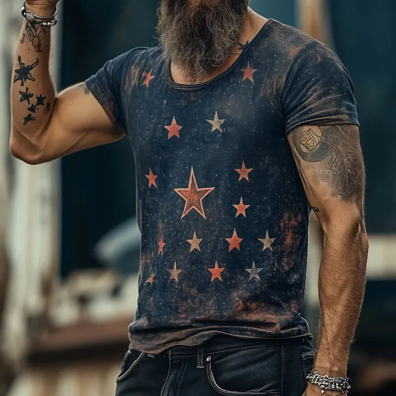 Loose fit short sleeve T-shirt with a detailed 3D pattern print in a retro art style.