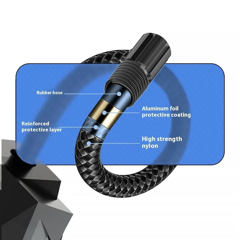 Black portable digital tyre inflator with display and LED light for 12V car use.
