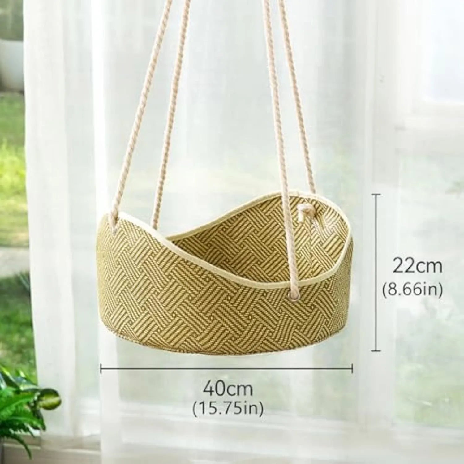 Breathable cat hammock made of rattan and bamboo with metal hooks for indoor outdoor use, 40x20cm