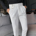 Men's straight-leg casual trousers in a solid colour on a neutral background.