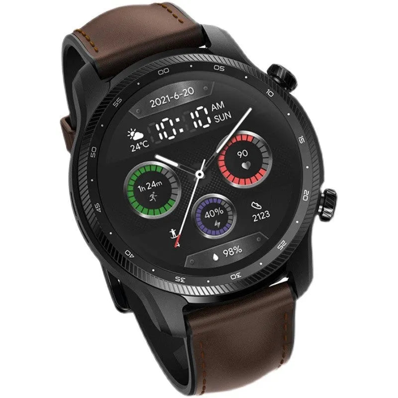 Ticwatch Pro X 47mm smart watch with round display showing fitness stats on wrist