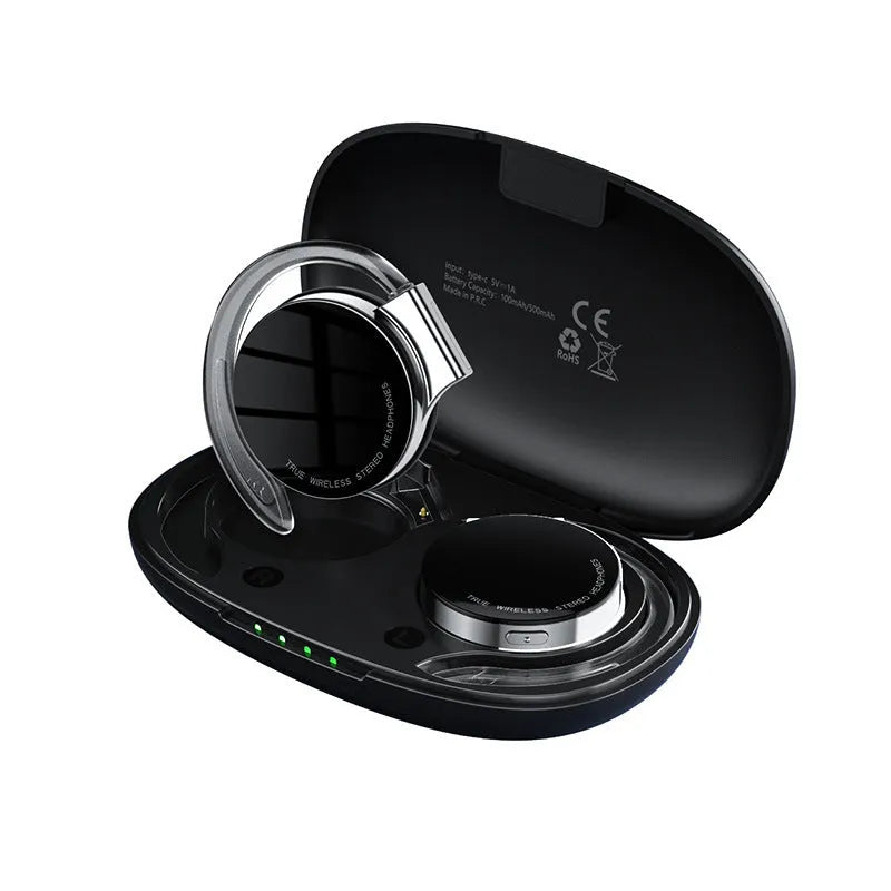 Black sports wireless Bluetooth earphones with ear plug design for gym use