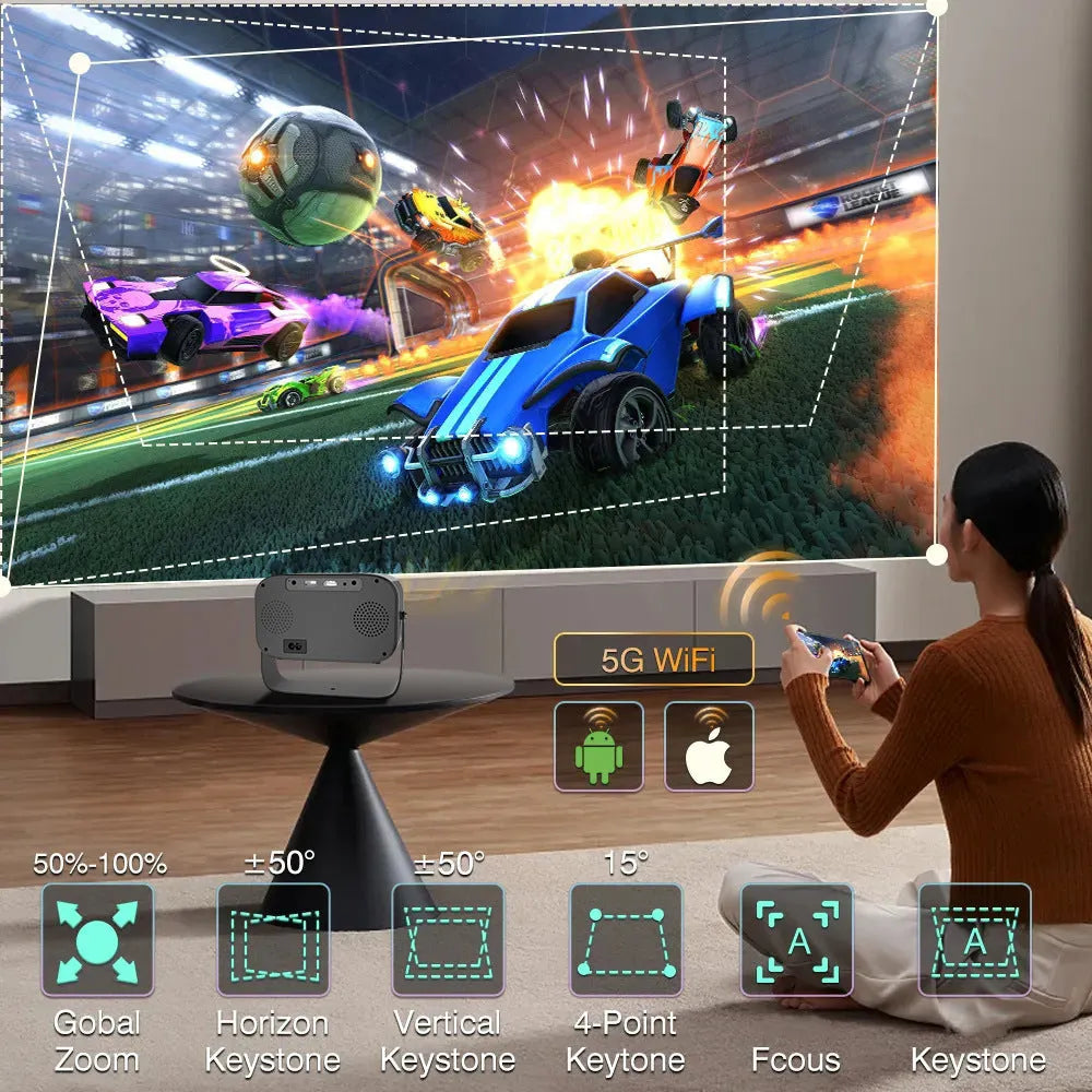 Black HD smart portable projector with Android system and remote control