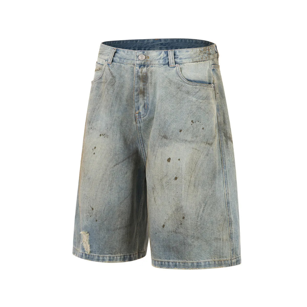 Men's blue cropped denim jeans with washed finish and straight-leg cut for street fashion