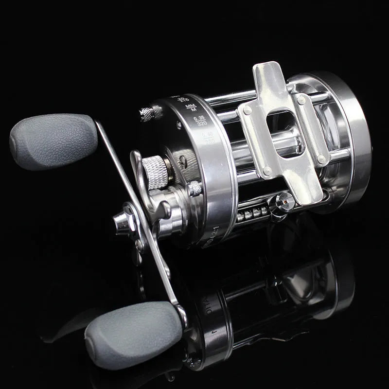CL-60 metal double brake drum fishing reel in gun colour right hand model on a boat rod
