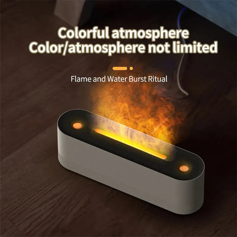 Black Flame Air ultrasonic humidifier emitting cool mist with multicolour LED flame light effect