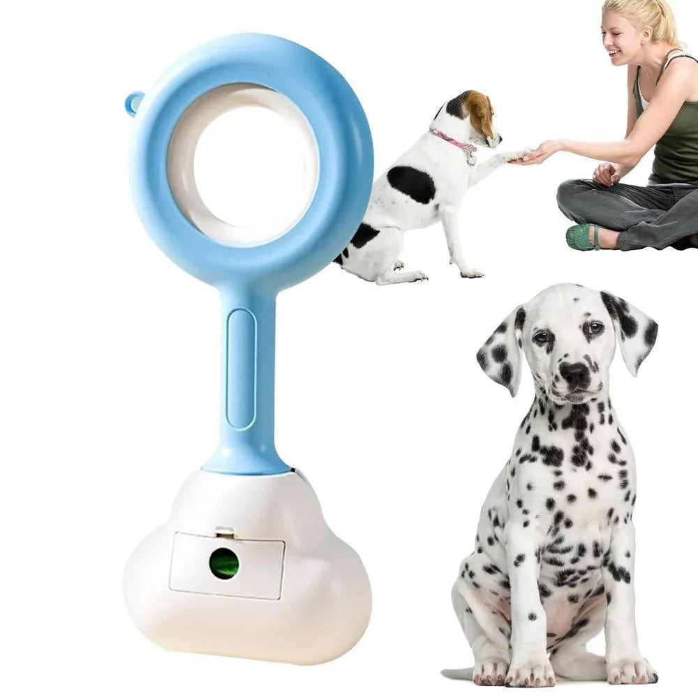 Pet dog pooper scooper with cloud shape jaw in blue colour on grass